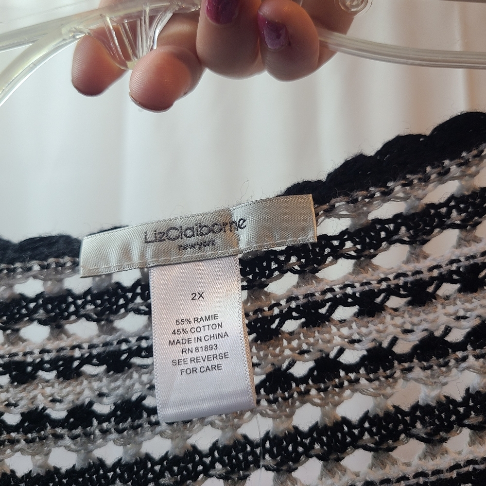 Liz Claibourne Knit Short Sleeve Cardigan Bolero Black and White Women's 2xl - Picture 3 of 3